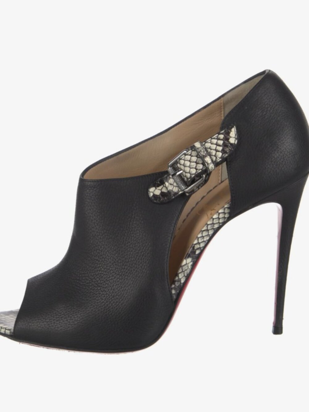 Christian Louboutin Black Peep-Toe Heels with Snakeskin Inset